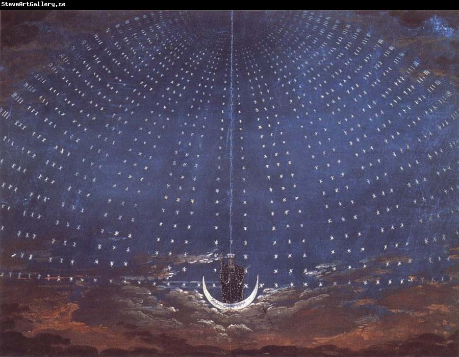 Karl friedrich schinkel In the palace of the Queen of the Night,decor for Mazart-s opera Die Zauberflote